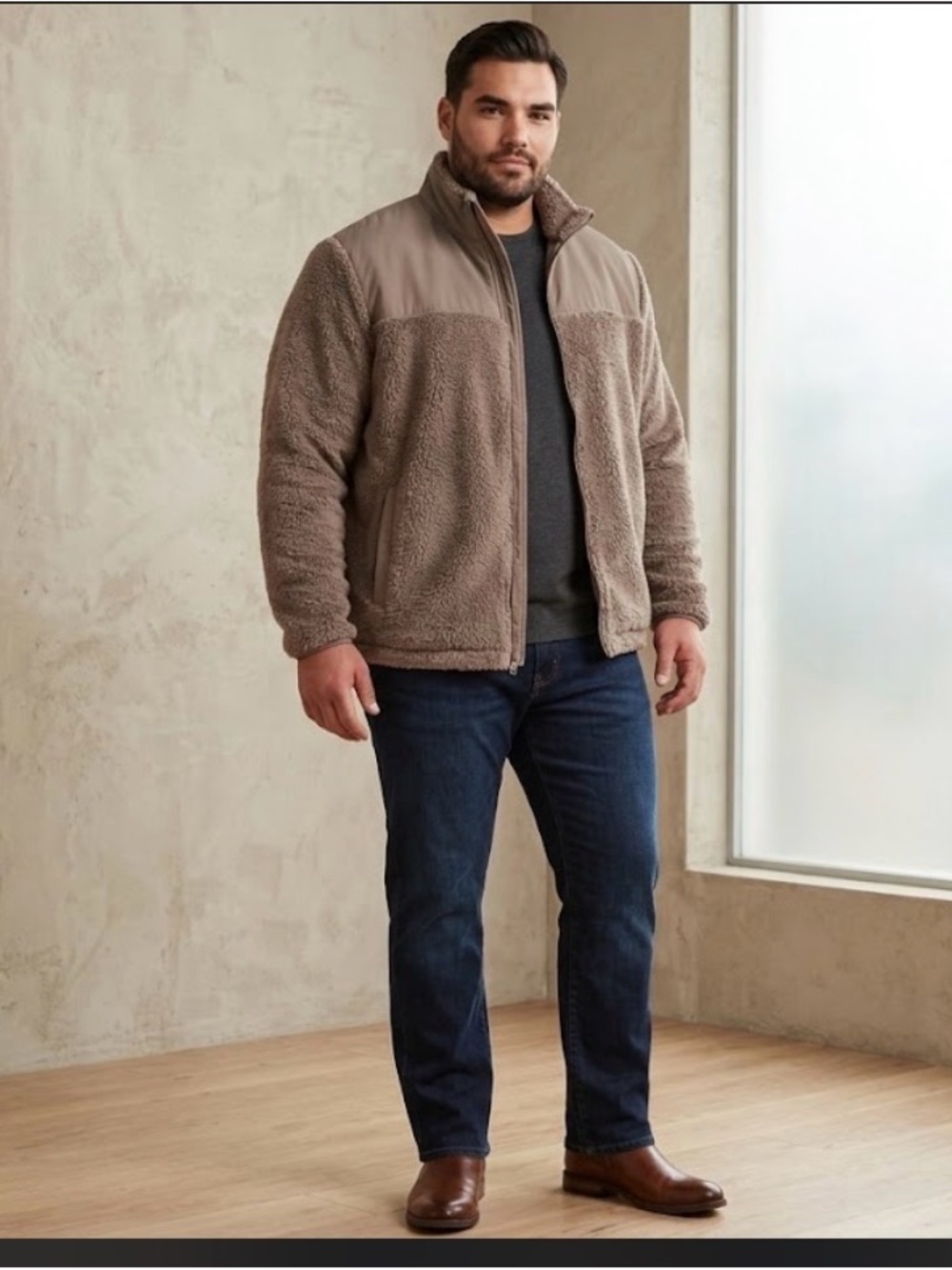 Old Navy Men's Taupe Sherpa Zip Jacket